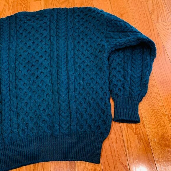 Country Knitwear Irish Wool Sweater Cable Knit Large Green Made In Ireland - Picture 2 of 16